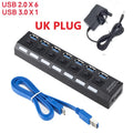 4/7 Port USB 3.0 Hub USB Multi USB 3.0 Hub Multiple Port Hub Splitter With Power Adapter Computer Accessories Hub For PC Oasis Select 7 port with UK PLUG