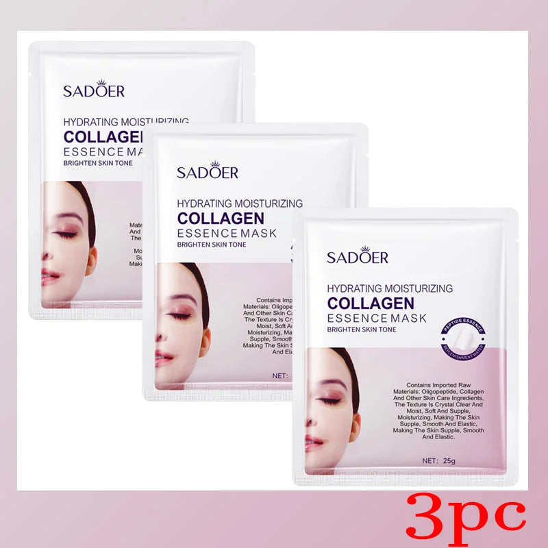 SADOER Collagen Facial Mask – Hydrate, Firm & Brighten Skin Collagen Face Mask Oasis Select 3pc