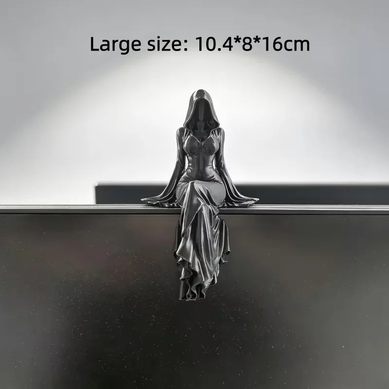 Gothic Faceless Sitting Lady Statue Black Desktop Ornament Dark Queen Figure Decor for Home Office Shelf Halloween Party Oasis Select L