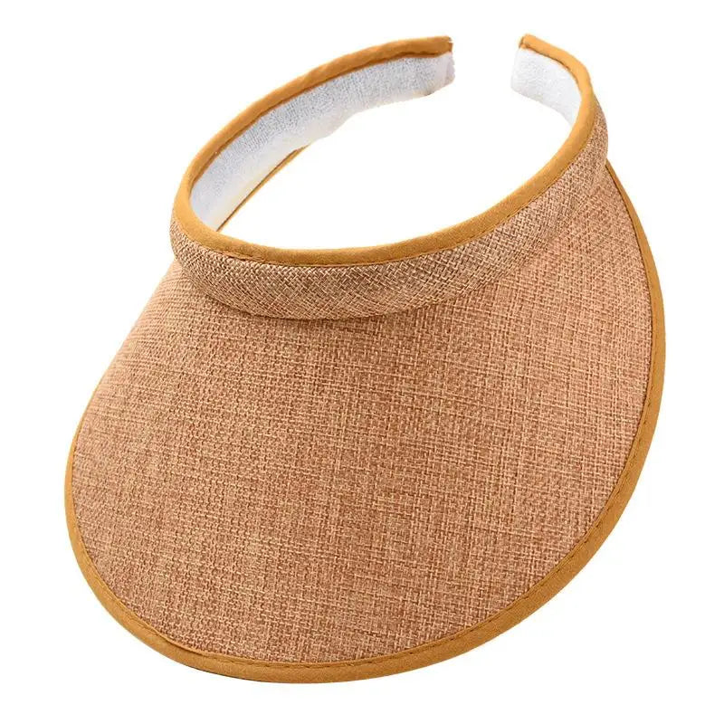 Women's Straw Sun Visor Hat UV Protection Adjustable Empty Top Casual Beach Golf Outdoor Sunshade Cap Oasis Select Khaki