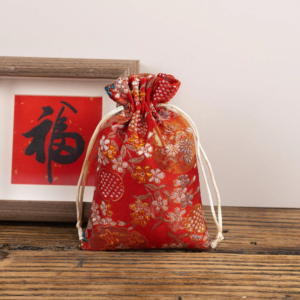 Satin Embroidered Vintage Storage Bag Christmas Drawstring Adjustable Wedding Birthday Jewllery Packing Gift Bags Pouches Oasis Select Red Other 10x14cm