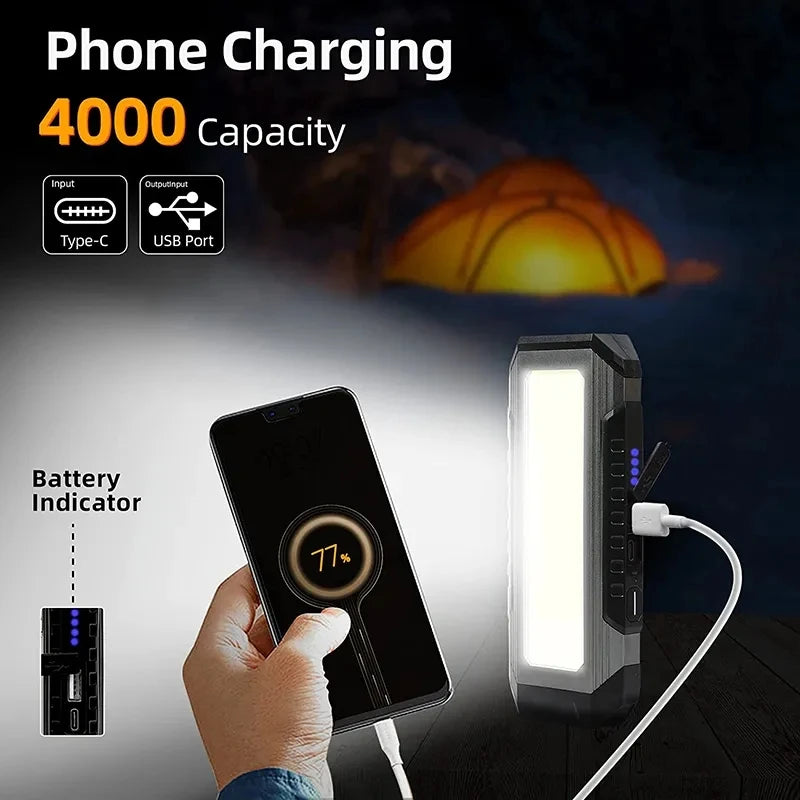 KDULIT Waterproof with Magnet Flashlight Portable COB Work Light LED 4000mAh Flashlights Multimode 18650 Camping Torch Light Oasis Select