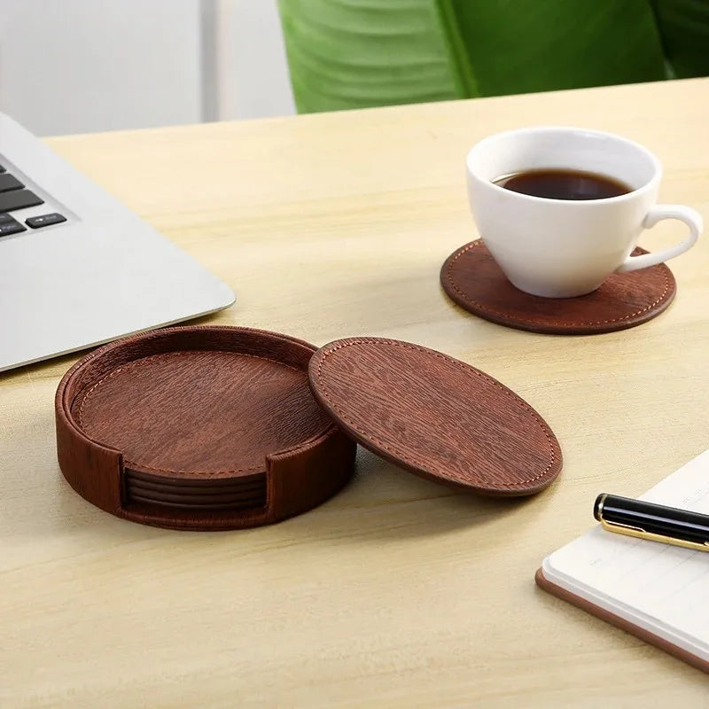 Home fashion simple circular leather hotel coaster double-sided leather insulated tableware pad thermal insulation Oasis Select