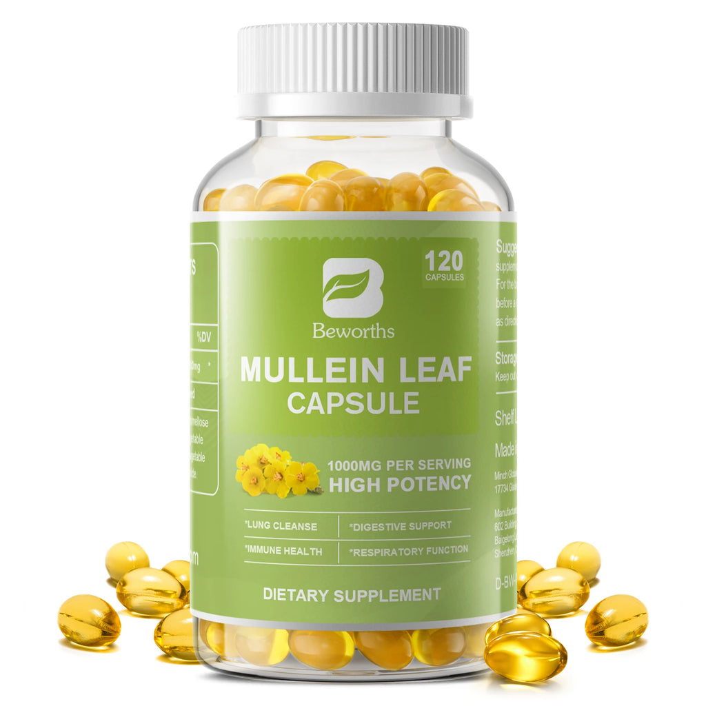 BEWORTHS Natural Mullein Leaf Capsules Support Immune and Digestive Health Lung Cleansing Relieve Asthma,Respiratory & Cough Oasis Select