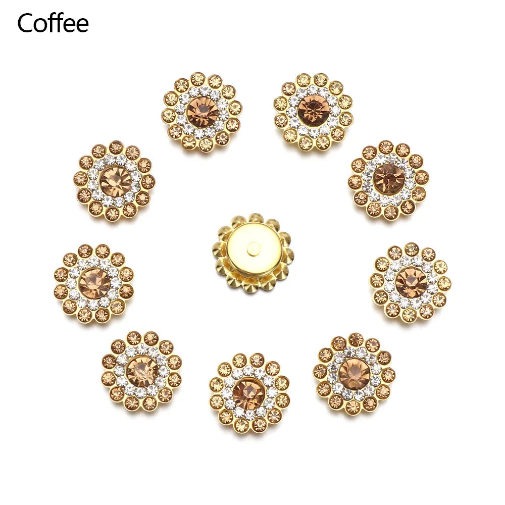 10PCS 16MM Vintage Buttons Clothing Flatback Plating Pearl Buckle Rhinestone Snowflake Cabochon DIY Craft Apparel Sewing Tools Oasis Select coffee