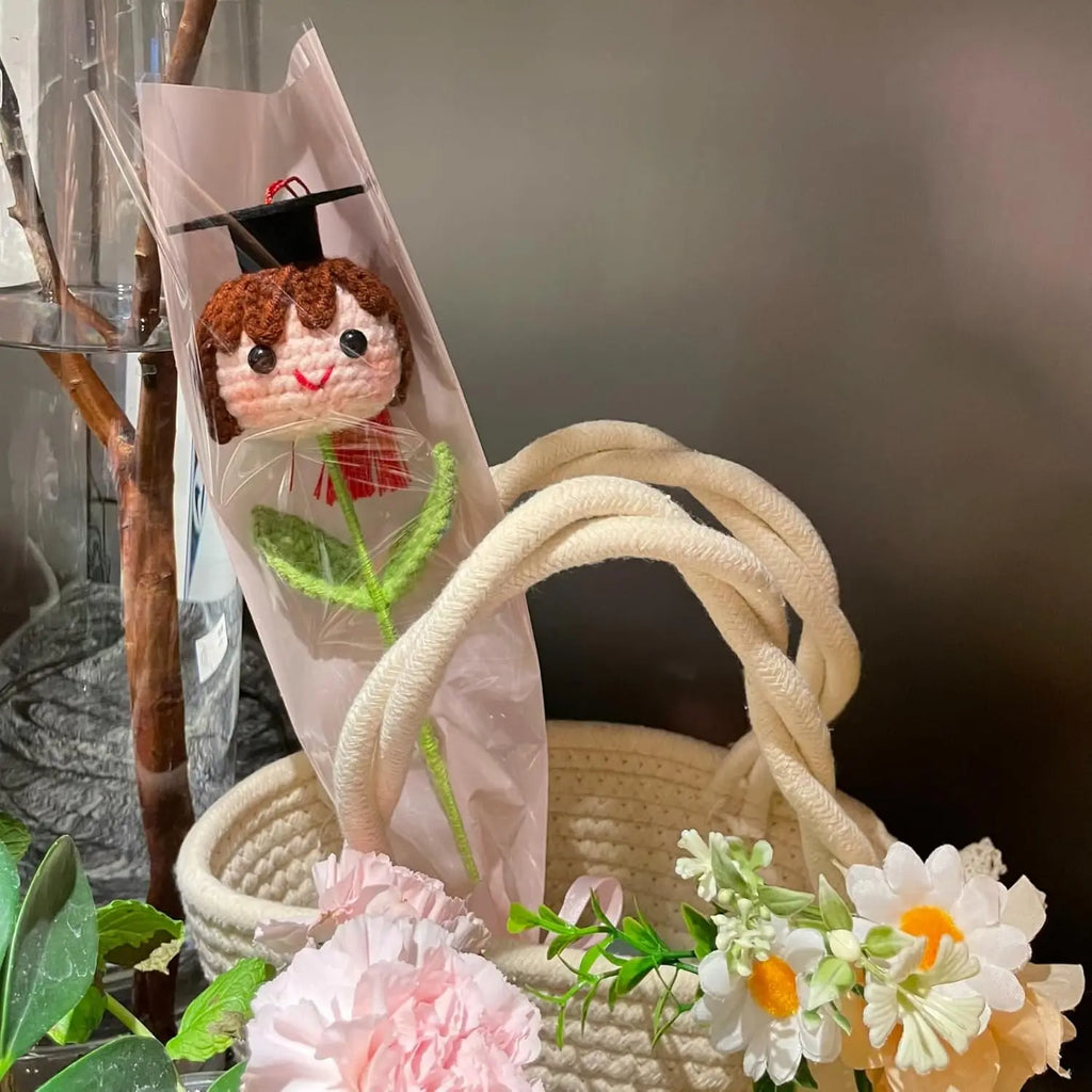 Graduation Season Crochet Bouquet with Graduation Cap Handmade Knitted Flower for Boys Girls Teacher Gift School Oasis Select