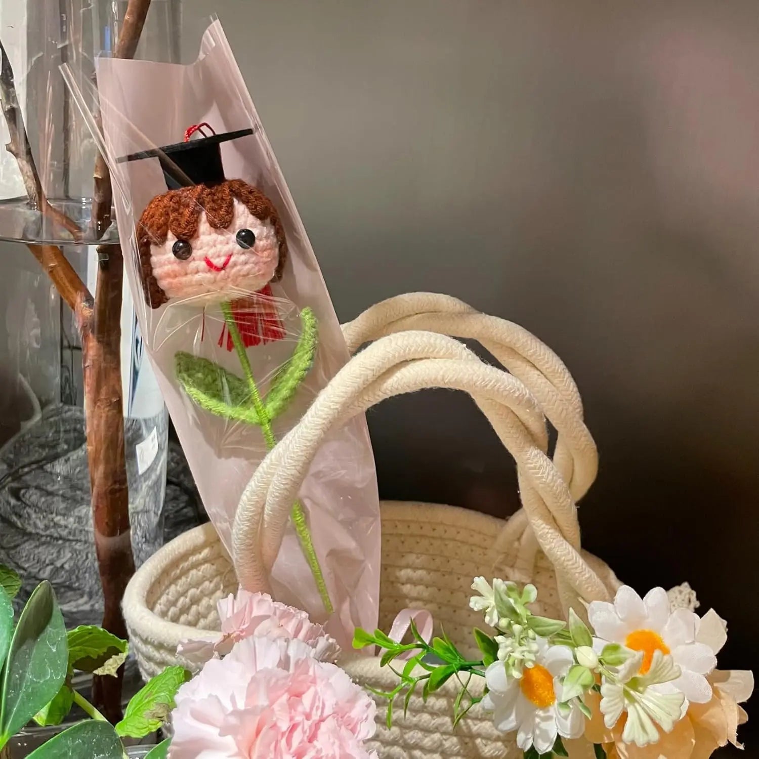 Graduation Season Crochet Bouquet with Graduation Cap Handmade Knitted Flower for Boys Girls Teacher Gift School Oasis Select