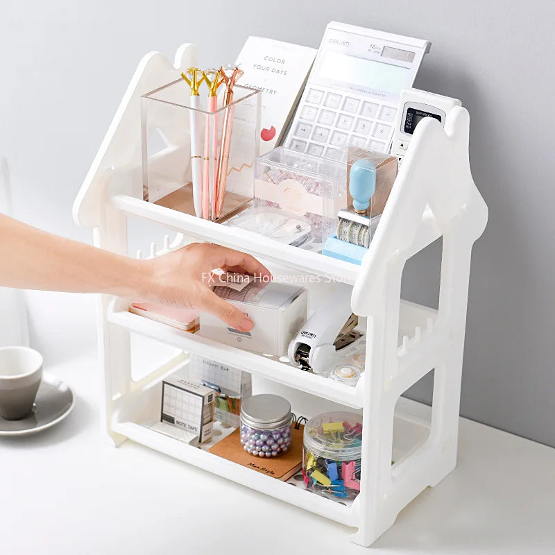 Small House Style 2/3 Layer Kitchen Spice Rack Organizer Plastic Condiment Bottle Shelf for Counter/Bathroom/Desktop Oasis Select