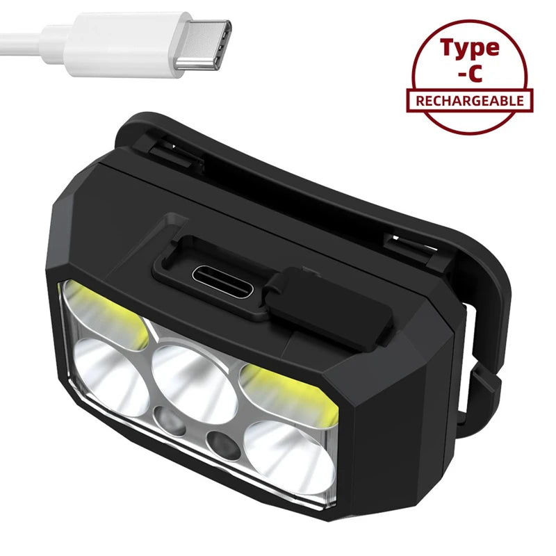 LED Headlight Strong Light Sensing Fishing Light USB Type-C Charging Mounted Outdoor Night Running Lamp Multi Functional 6-Speed Oasis Select