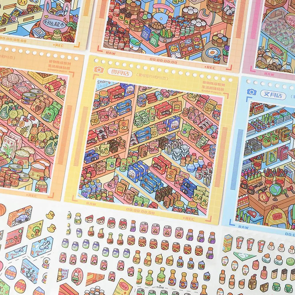 3D Miniature Supermarket Restocking Sticker Book DIY Quiet Book Snack Beverage Storage Simulation Scene Stickers Kids Toy Oasis Select