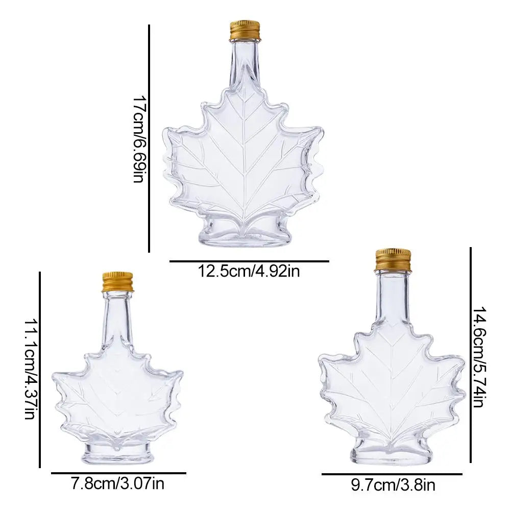 1pcs 50ml 100ml 250ml Mini Maple Leaf Shape Whisky Alcohol Canning Small Wine Syrup Glass Bottles With Cover For Liquor Scotch Oasis Select
