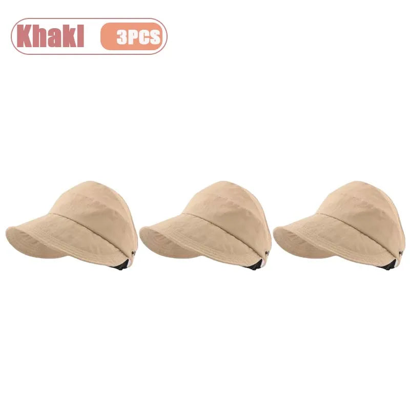 1-5PCS Women‘s Summer Sun Protection Hat Visor Face Cover Bucket Cap Korean Style Baseball Hat for Outdoor Beach Travel Oasis Select Khaki-3PCS