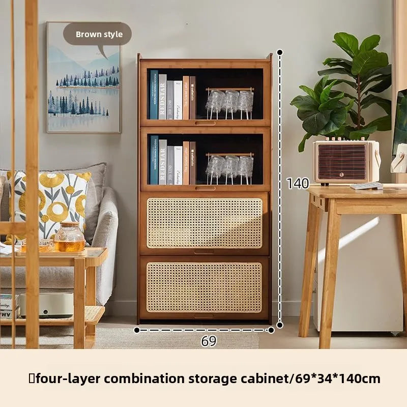 Bookshelf storage rack floor-to-ceiling living room bookcase household rattan storage cabinet bedroom acrylic display cabinet Oasis Select Four-layer B