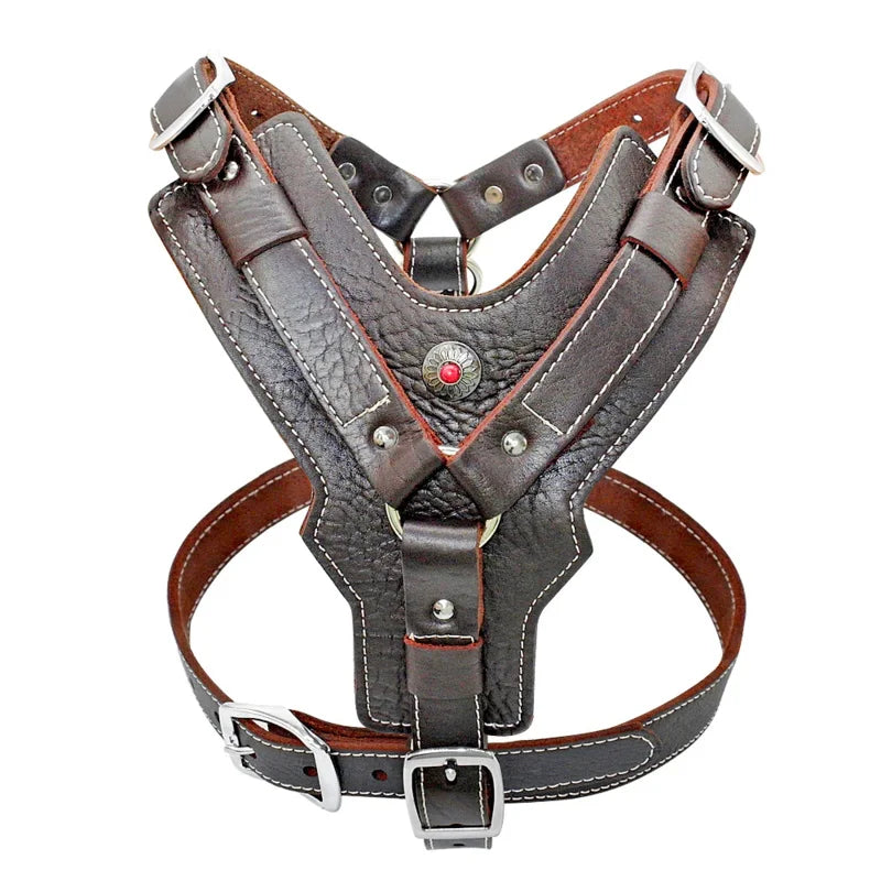 Durable Dog Harness Large Dogs Genuine Leather Harnesses Pet Training Vest With Quick Control Handle For Labrador Pitbull Oasis Select