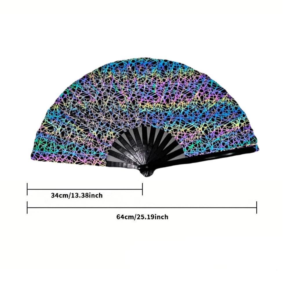 New Foldable Bamboo Fan 33cm Lightweight Holding Laser Colors Hand Fan Portable PVC Clack Clapping Fans for Line Dancing Oasis Select