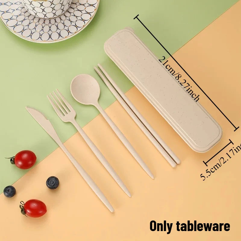 Portable Wheat Straw Dinner Utensil Kit Eco Friendly Spoon Fork Knife Chopstick Box for Travel Camping Oasis Select A
