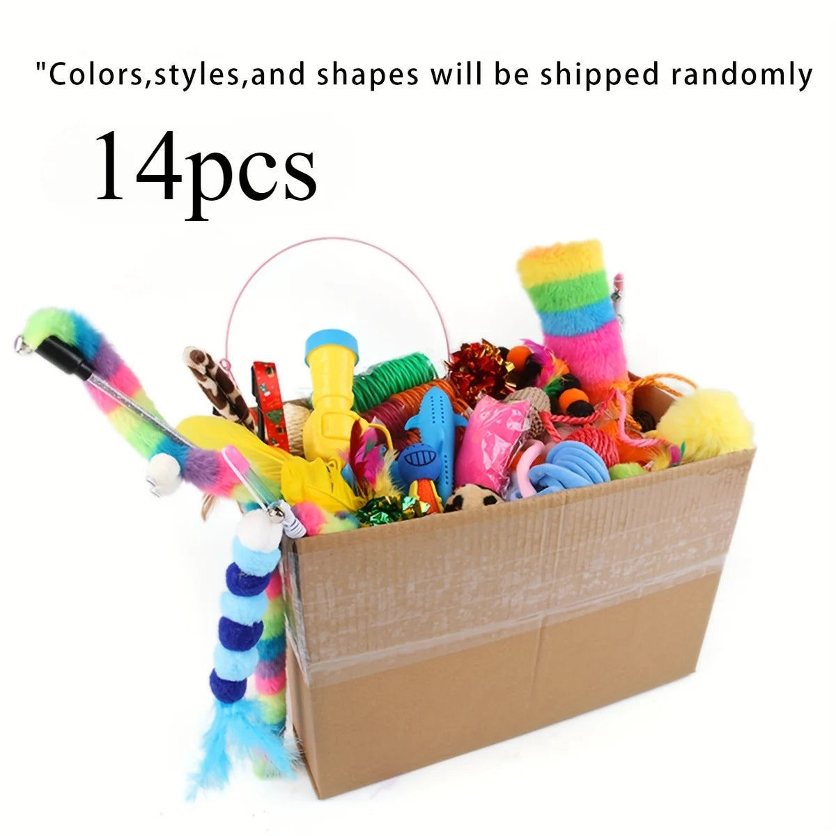 56pcs/28pcs/14pcs Kitten Toys Variety Pack-Pet Cat Toys Combination Set Cat Toy Funny Cat Stick Mouse Bell Ball Cat Supplies Oasis Select 14pcs