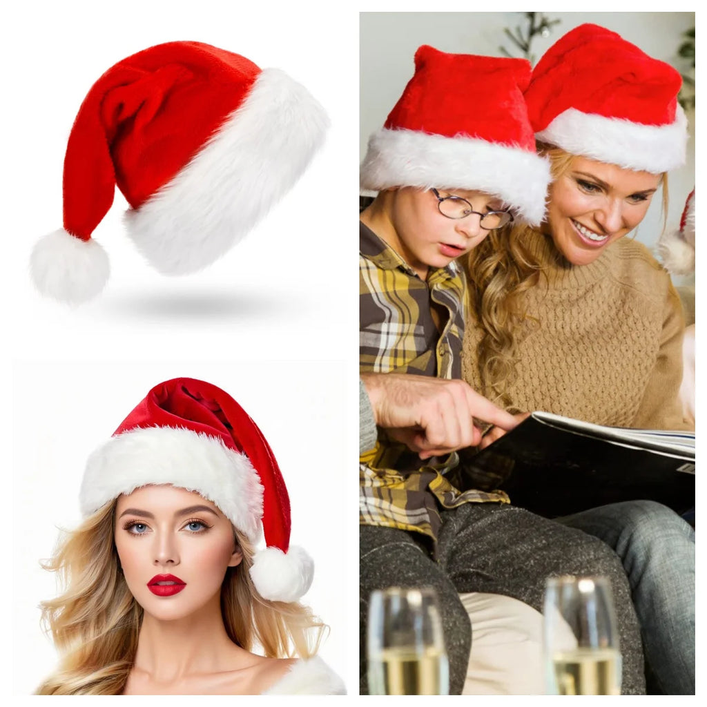 Red Fluffy Christmas Santa Hat Adult Kid Santa Hat Ornaments Xmas Home Birthday Party Near Year Festive Baby Shower Holiday Gift Oasis Select
