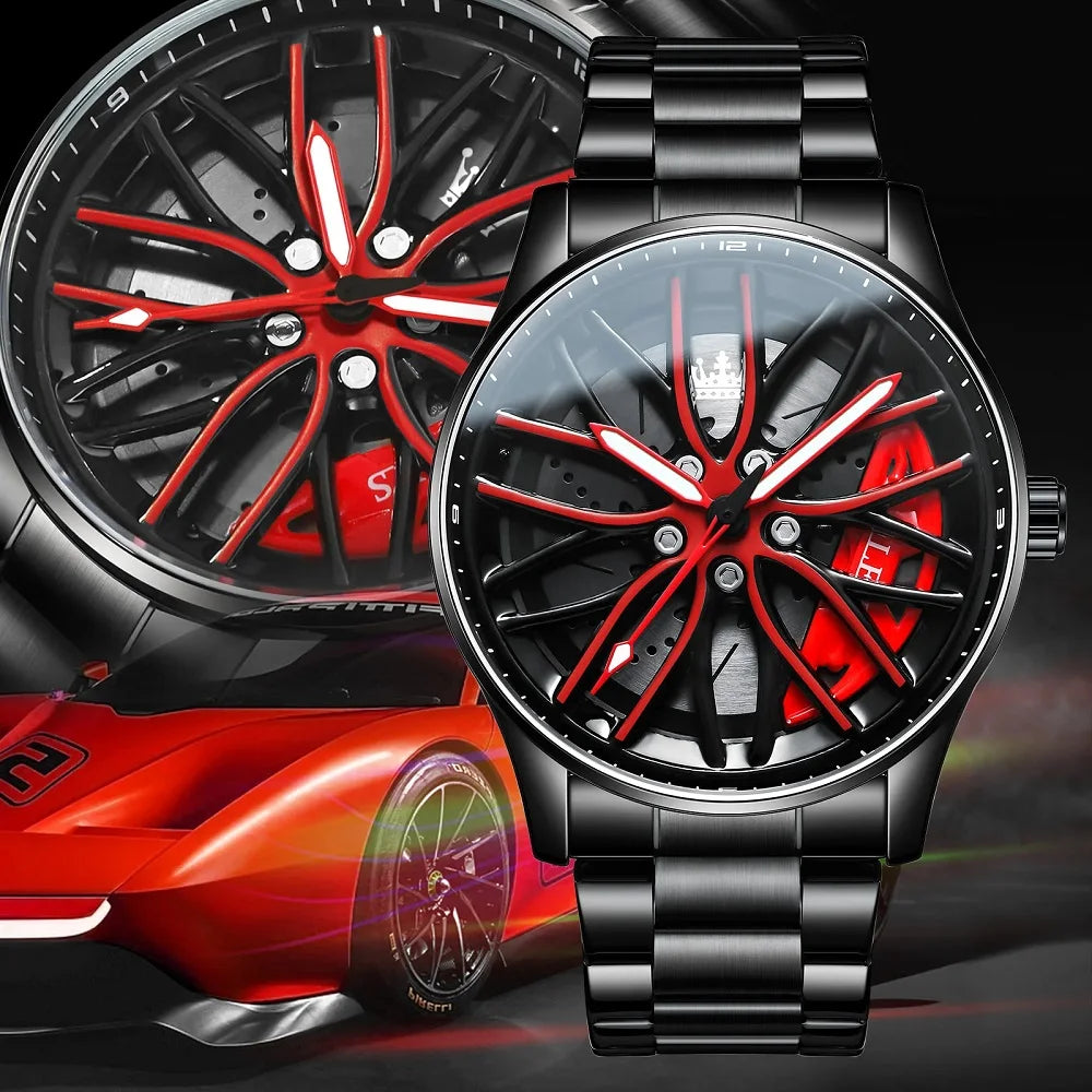 Men's Car Rim Quartz Watch – Leather Strap Round Dial