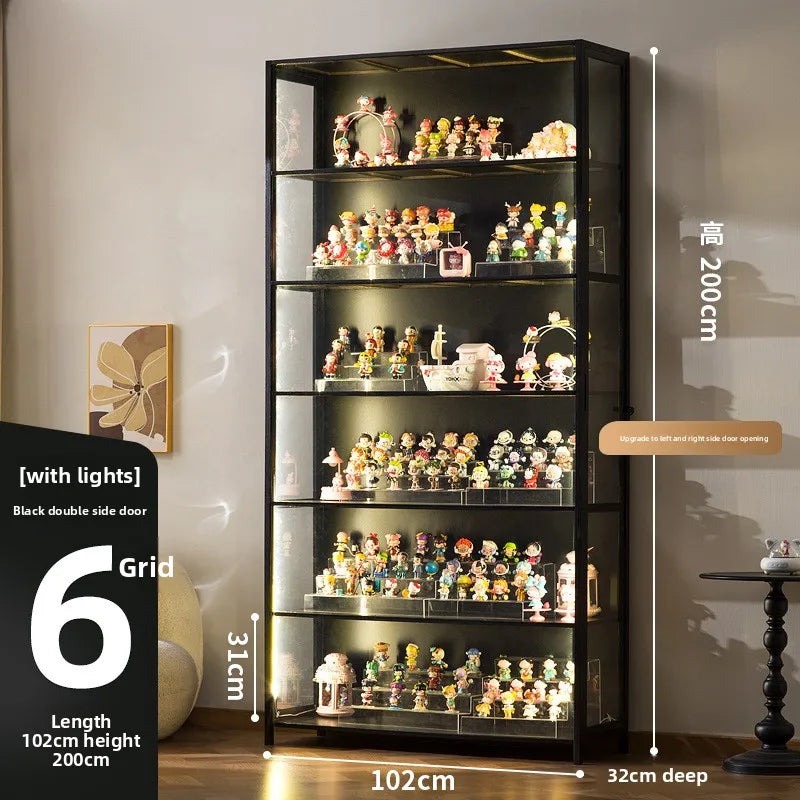 Luxury Glass Door Solid Wood Figure Blind Box Model Dust-proof Display Cabinet Design Model Cabinet Storage Storage Cabinet Oasis Select Black 6-102