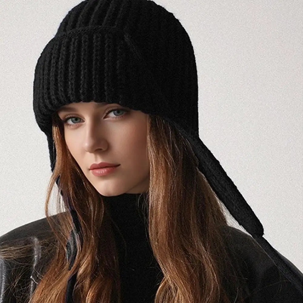 Warm Knit Trapper Hats for Women Ushanka Hat Knit Aviator Hat with Ear Flap Russian Hat for Winter Stocking Cap Beanie with Tie Oasis Select