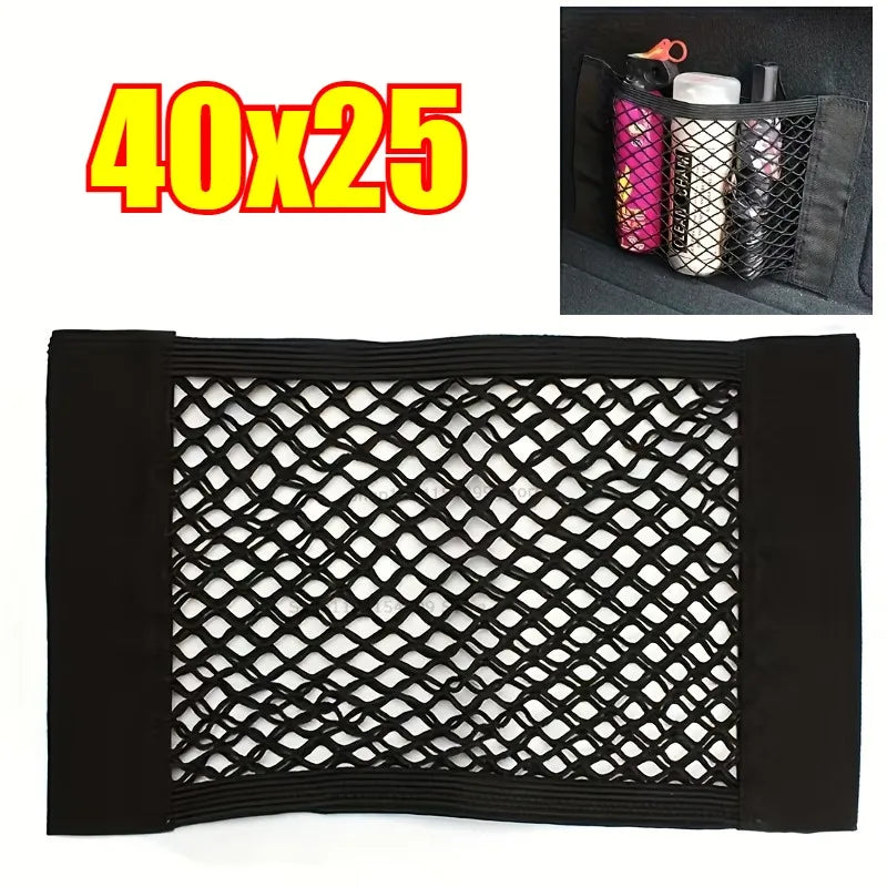 Car Back Rear Trunk Organizer Net Mesh Seat Elastic String Magic Sticker Universal Storage Bag Pocket Auto Put Paper Stowing Oasis Select 40x25