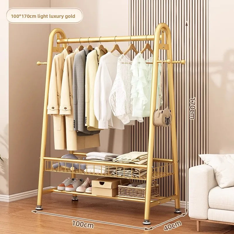 Simple Coat Rack Floor-to-ceiling Indoor Drying Rack Storage Rack Household Bedroom Floor-to-ceiling Clothes Rack Hanger Oasis Select Gold 100-170-B