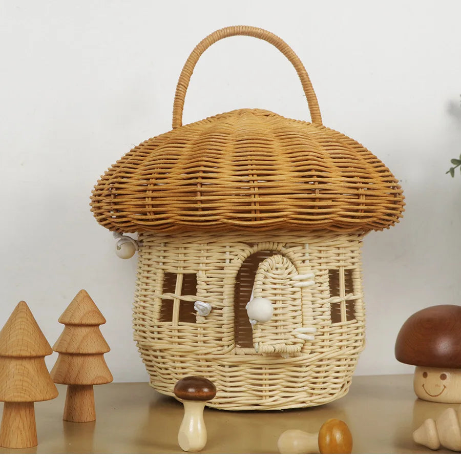 Acorn Handbag Handmade Rattan Mushroom Storage Box Children's Toy Basket Woven Storage Basket Photography Props Oasis Select