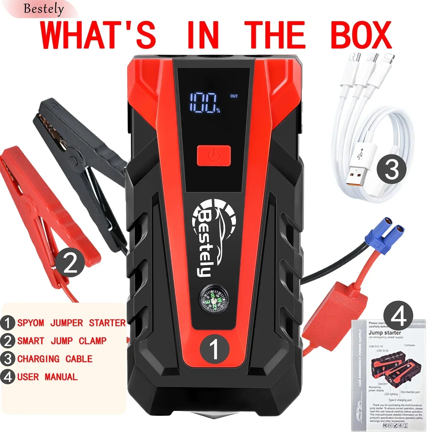 Bestely 12V 99800mAh 3000A Car Jump Starter Car Battery Starters Portable Power Bank 12V Starting Device Petrol Diesel Car Oasis Select 12V car starter 1