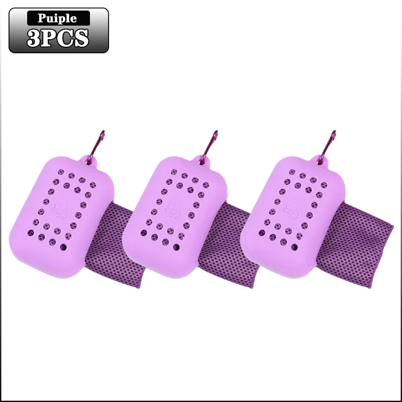 10PCS Portable Mini Silica Gel Set Cold Towel Polyester Fiber Outdoor Cooling Towel Fitness sports gym Run quick Dry Cool Towel Oasis Select Purple-3PCS