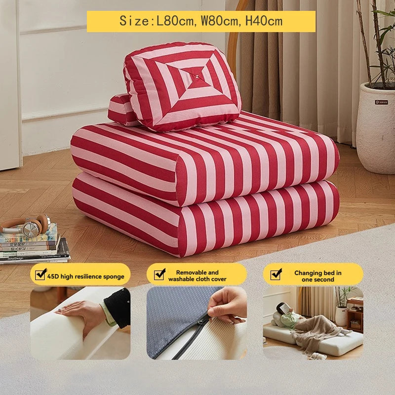 Fabric single sofa, sweet potato sofa bed, small-sized living room folding dual-use tatami, tofu block lazy sofa Oasis Select stripe A