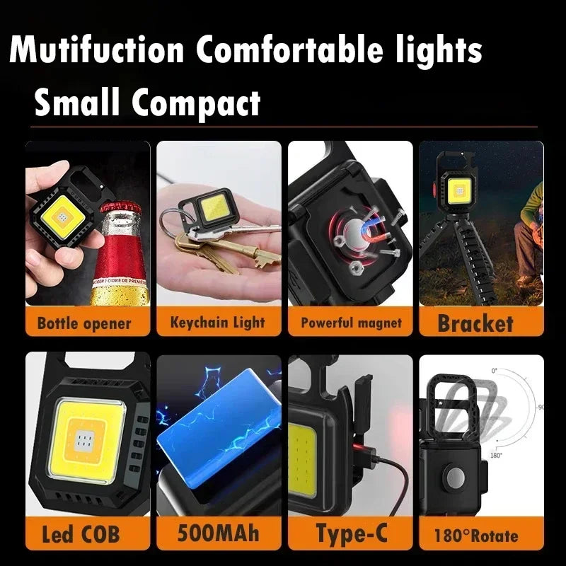 30PCS Mini LED Keychain Flashlight Multifunctional Portable Pocket COB Camping Light USB Charging Work Lights Fishing Lanterna Oasis Select