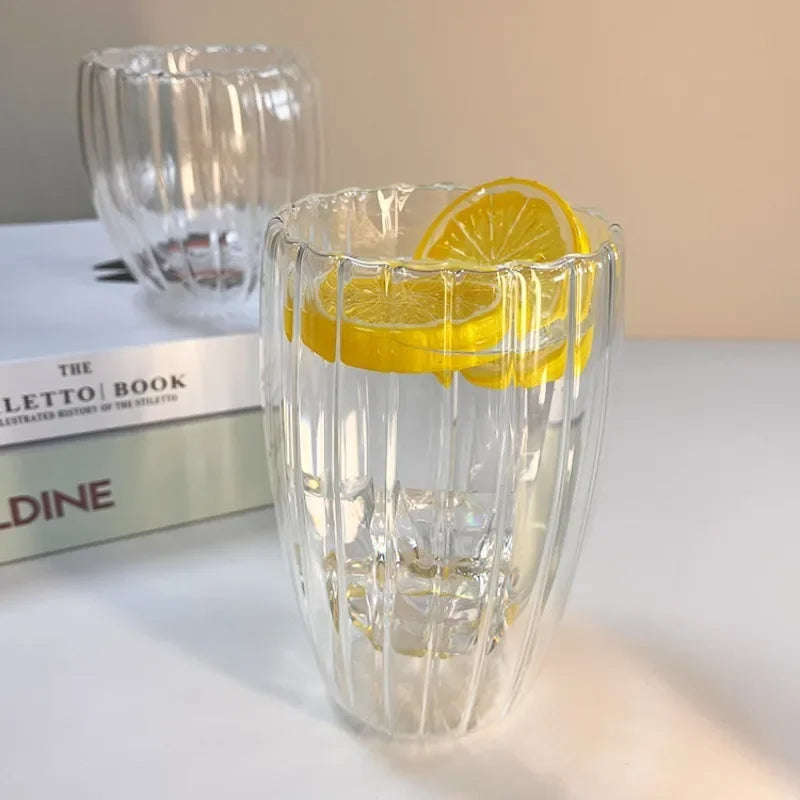 250/350/450ml Glass Cup Stripe Double Wall High Borosilicate Heat Resistant Tea Handmade Milk Juice Whisky Espresso Coffee Mug Oasis Select