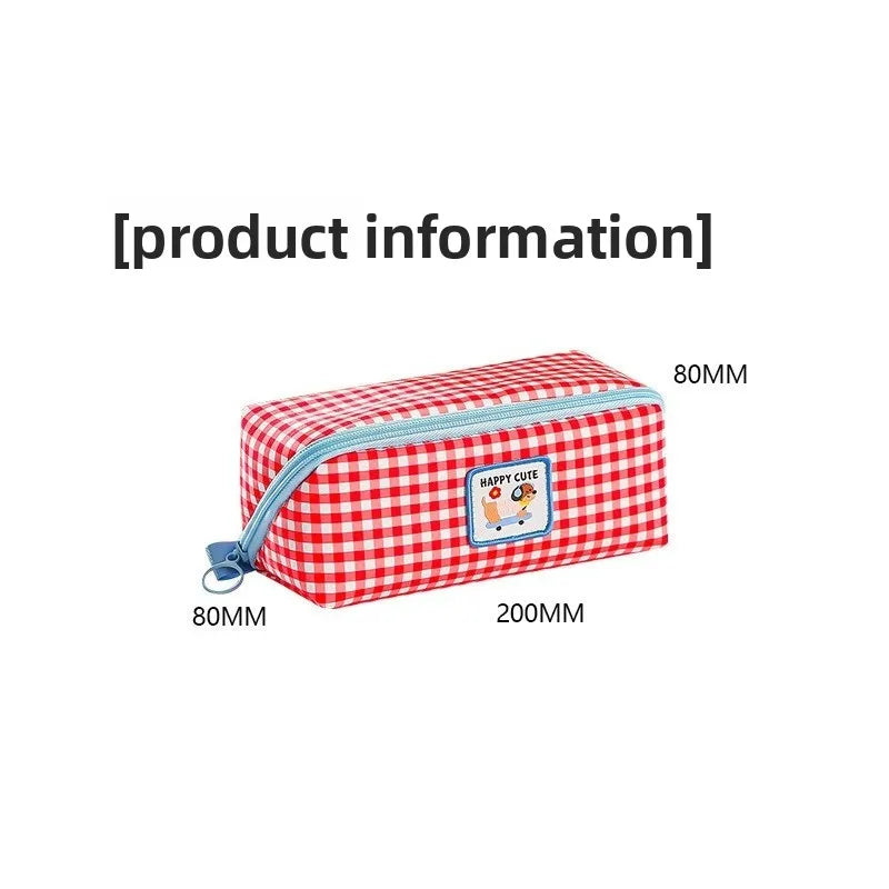 1PCs Cartoon Checkered Large Capacity Pencil Case Student School Desktop Storage Stationery Multi Layer Pen Bag Oasis Select