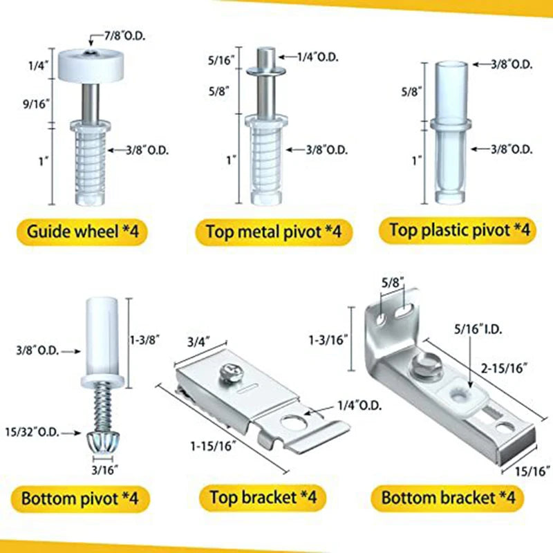 Pivot Replacement Adjustable Folding Door Hardware Guide Wheel Set Replacement Kit Pantry Door Kit For Space Saving DIY Kitchen Oasis Select