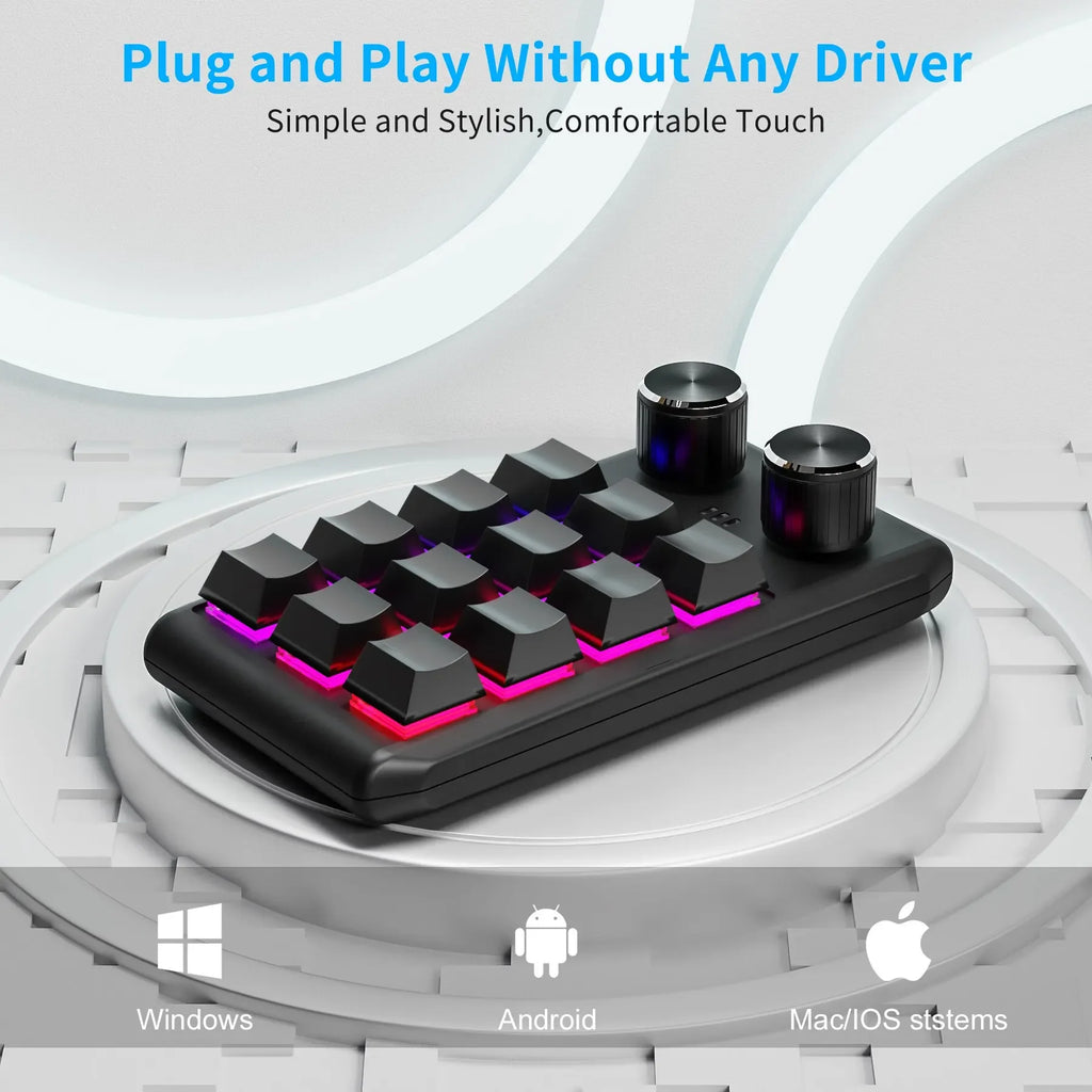 12 Keys 2 Knob RGB Programming Macro Gaming Knob Keypads Mini Custom Programming Keyboard USB Mechanical Keyboard for Photoshop Oasis Select