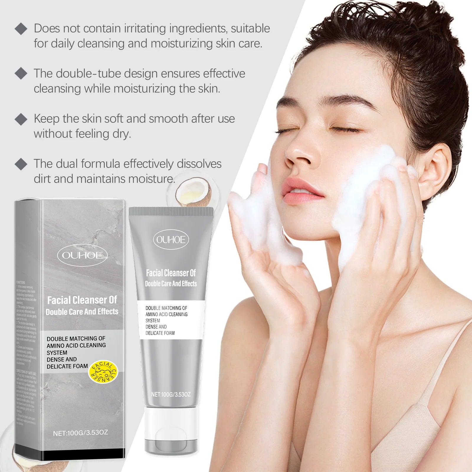 OUHOE 100g Double Cleansing Moisturizing Cleanser Gently Cleanses the Facial Skin and Refreshes the Moisturizing Cleanser Oasis Select