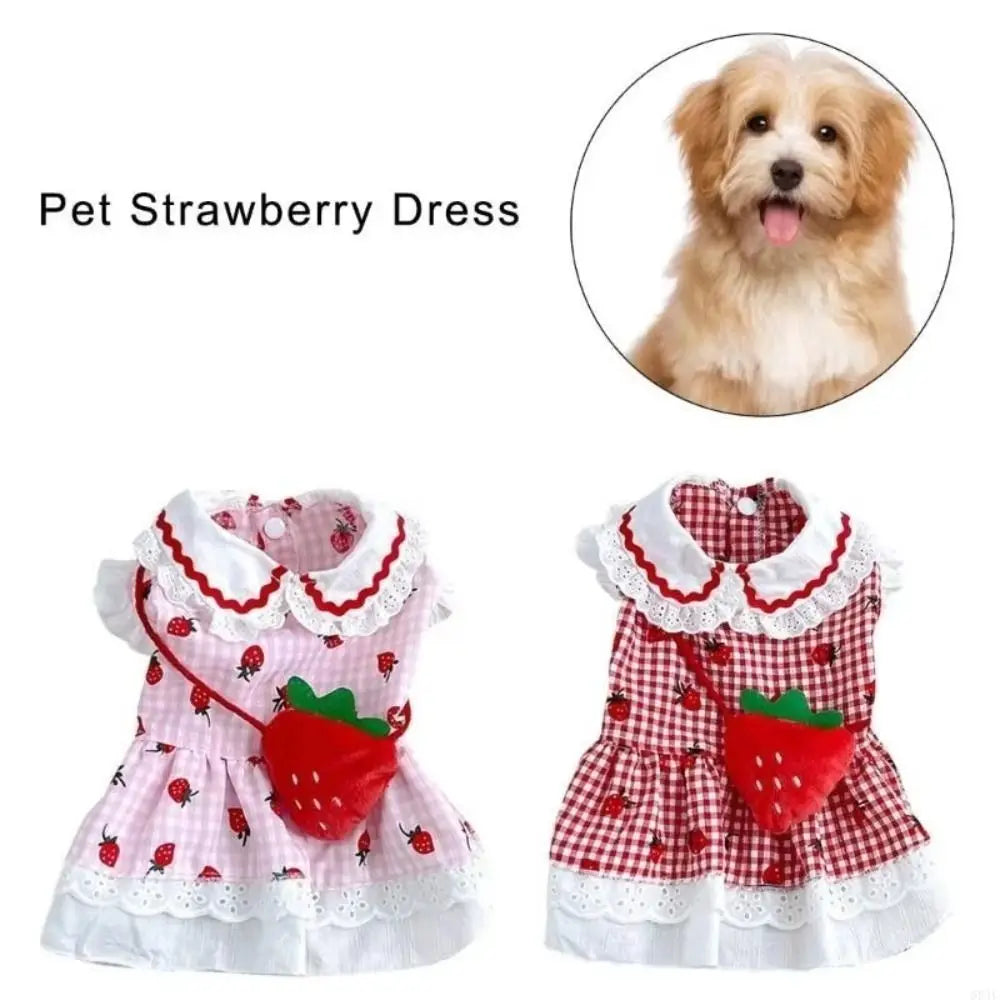 Fashion Cute Pet Strawberry Dress Breathable Thin Design Cat Skirt Soft Pet Summer Clothes for Puppy Kittens Oasis Select