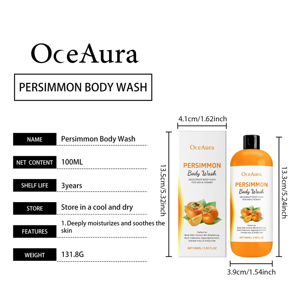 100ml Persimmon Body Wash Odor Eliminating Exfoliating Shower Gel Oil Control Smoothing Remove Dirt Sweat Lasting Body Cleanser Oasis Select