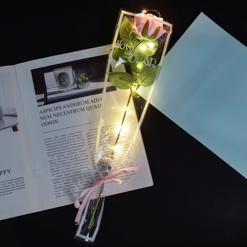 1pcs Led Light Up Glowing Roses Red Flower Bouquet Led Flash Handheld Valentine's Day Glow Party Wedding Decoration Oasis Select