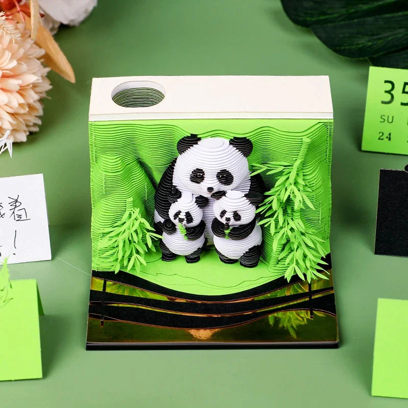 3D Panda Notepad 2025 Calendar 3D Paper Art Notes Notepad ﻿ Paper Engraving Art Sticky Tear Home Office Desktop Decor Oasis Select