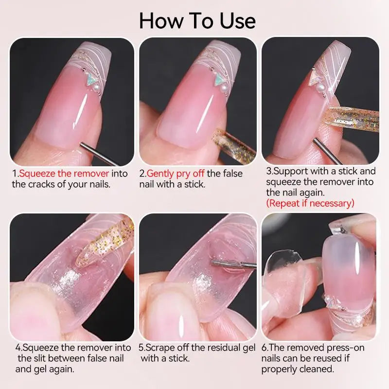 15ML Nail Glue Remover for Press on Acetone Free Nail Polish Remover Multi-Functional Remover for Nails Tips Gentle Glue Remover Oasis Select