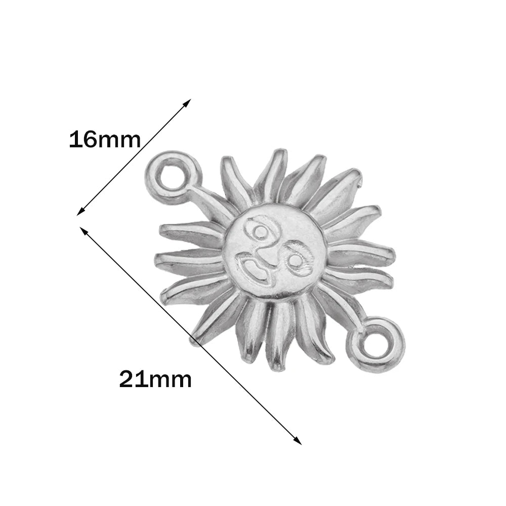 5pcs Stainless Steel Celestial Sun Charms Smile Pendants DIY for Necklace Bracelet Jewelry Making Craft Supplies Party Decor Oasis Select Steel 16X21mm