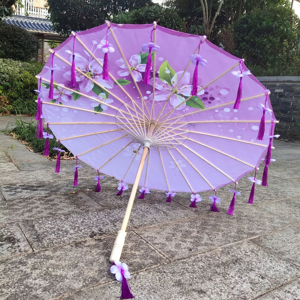 Antique Hanfu Fringe Umbrella Performance Photo Props Dance Silk Umbrella Craft Ancient Point Oiled Paper Umbrella Oasis Select Solid Wood 16 16K