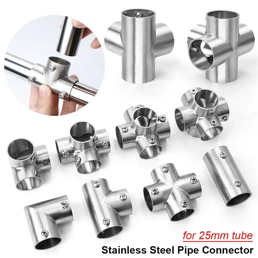 1Pcs New Tee Straight Elbow Pipe Connector 2/3/4/5/6 Way Stainless Steel Pipe Fittings 25mm Tube Joint Furniture Hardware Oasis Select