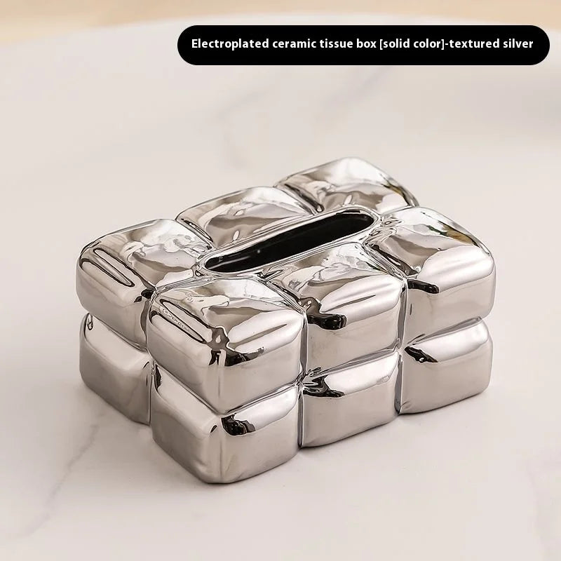 Luxury Chocolate Tissue Box Cover Ceramics Tissue Box High-grade Home Creative Napkins Tissue Holder Livingroom Table Decoration Oasis Select Silver
