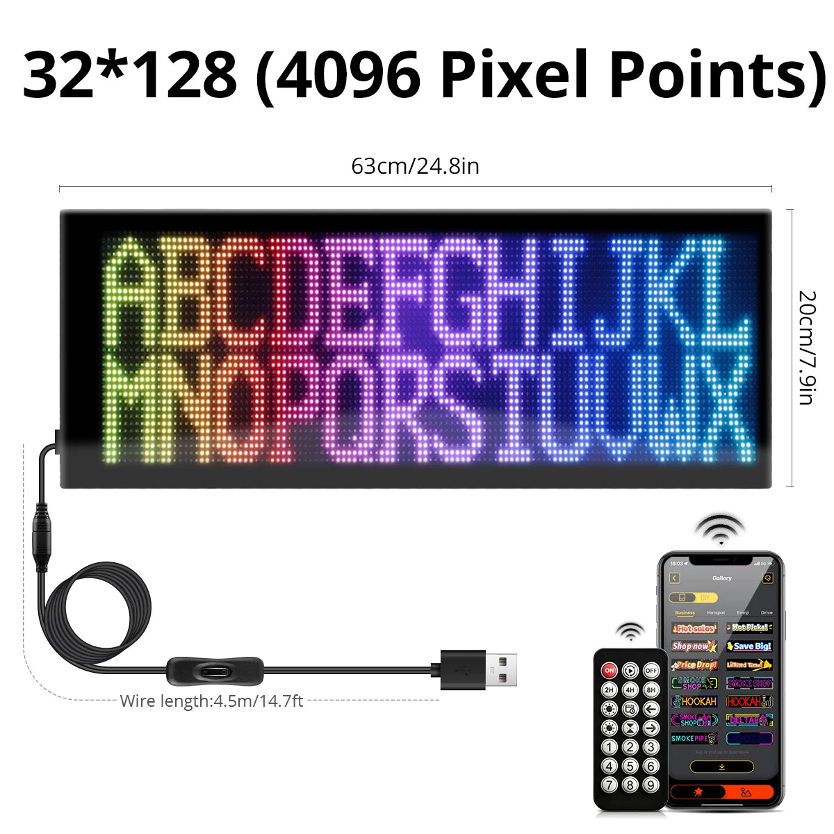 USB 5V Double Row Flexible Display Screen Programmable Matrix Pixel Panel For Board Windshield with Remote Car Devil Eye Light Oasis Select 32x128 LEDs 20x63CM