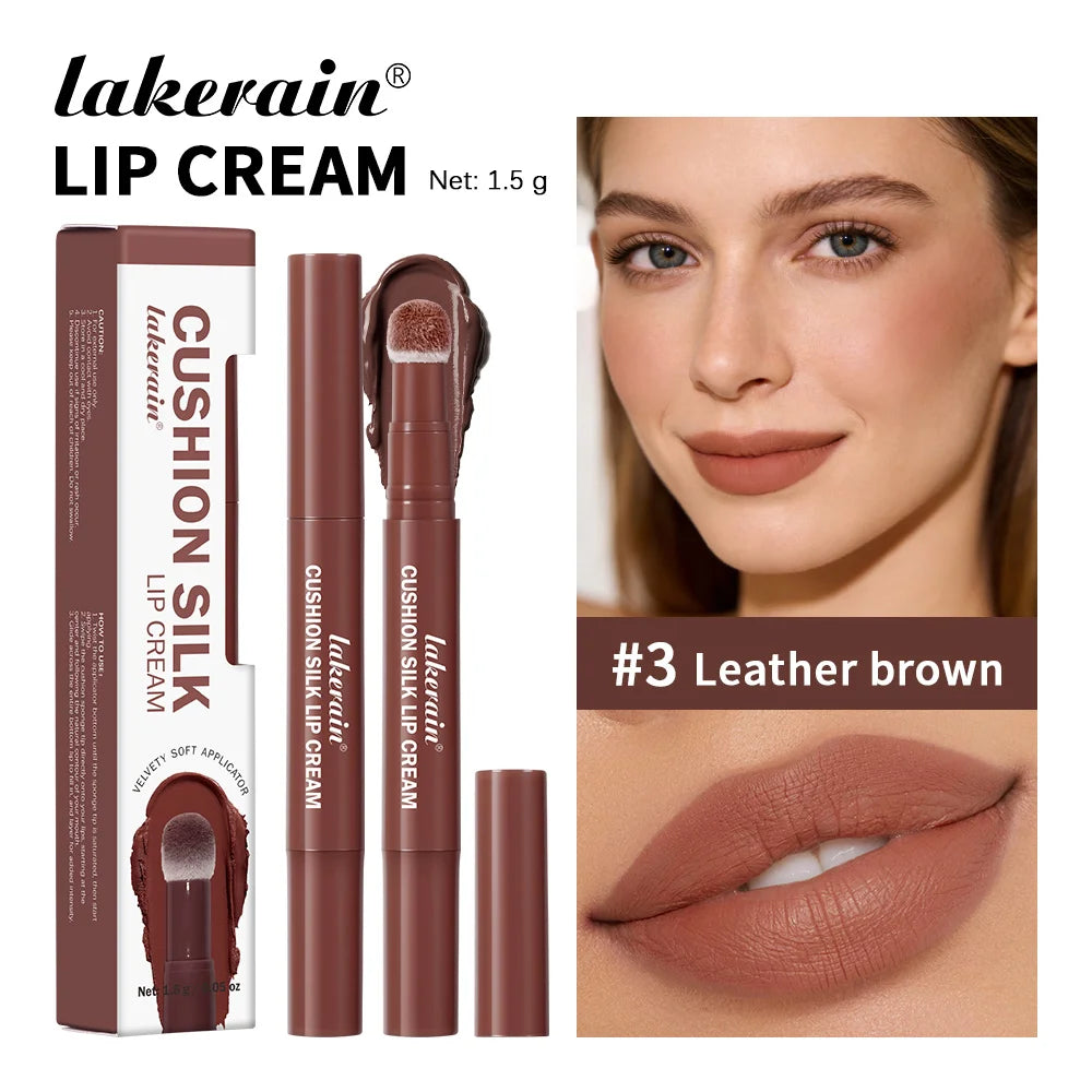 Lakerain 2-in-1 Lip Cream Powder Blusher Air Cushion Brush Design Deep Hydration Long-lasting Non Fading Lipstick Powder Blusher Oasis Select Leather Brown