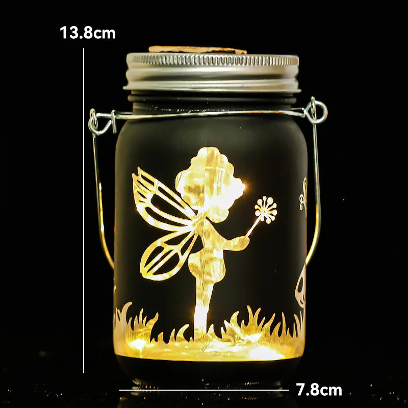 Carved Solar-powered Mason Bottle Garden Decoration Outdoor Courtyard Hanging Light Creative Atmosphere Portable Night Light Oasis Select Angel Mushroom