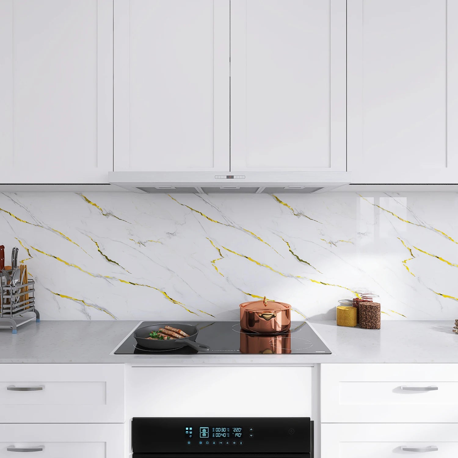 PVC Self-Adhesive Hot Stamping Marble Pattern Oil-Proof Stickers Suitable For Kitchen Walls And Decorative Background Walls. Oasis Select